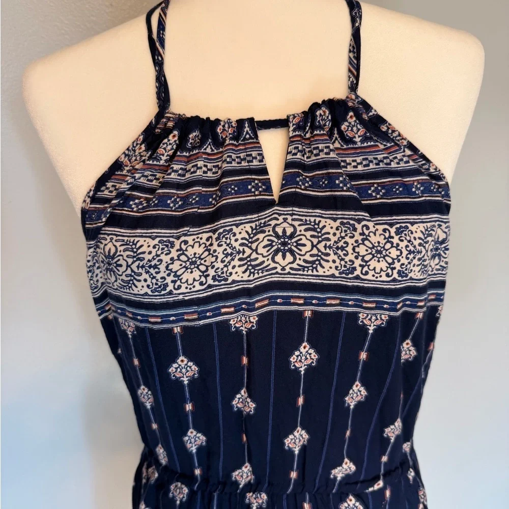 Angie Navy and White Patterned Romper